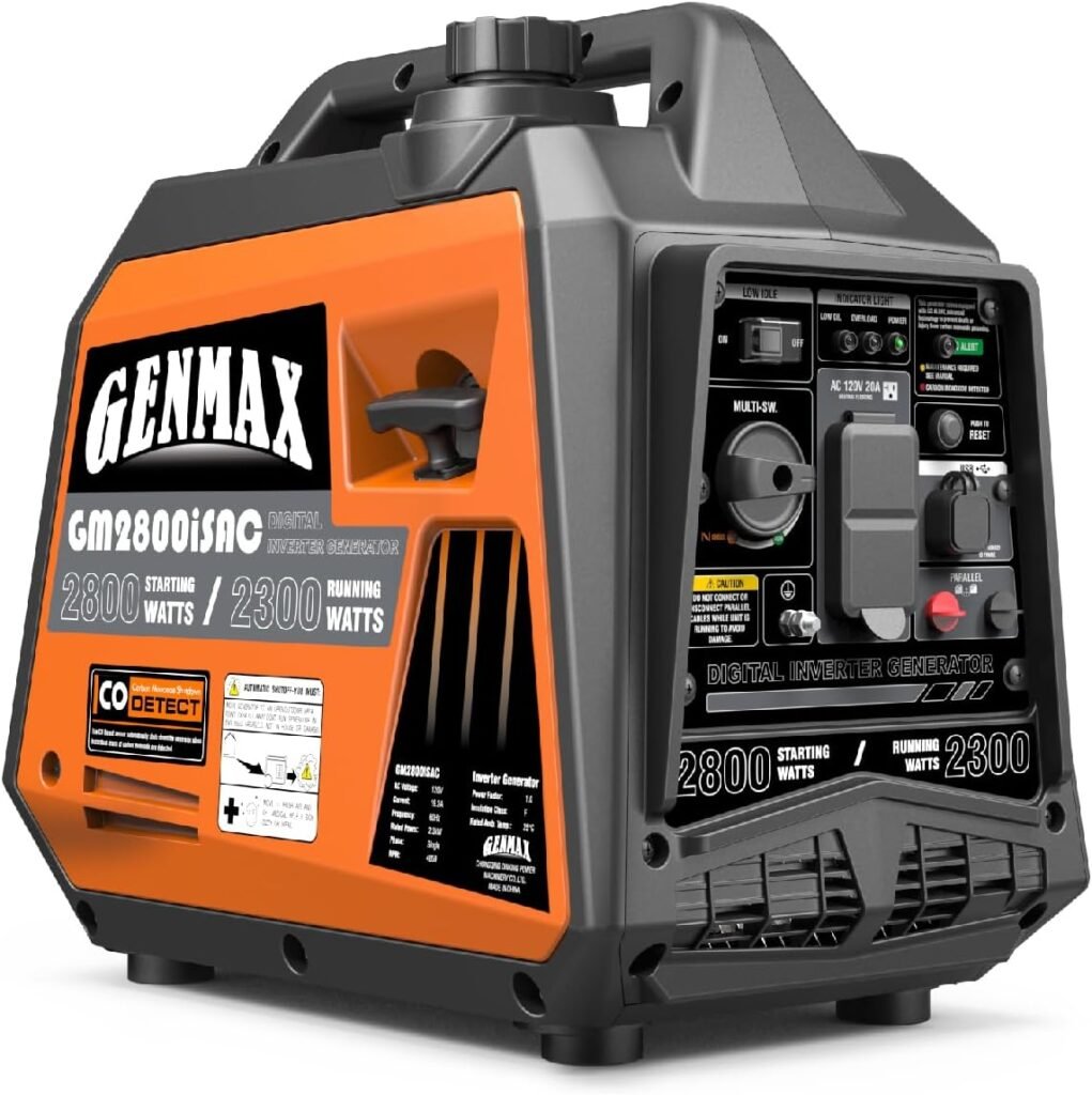 GENMAX Portable Generator, 2800W ultra-quiet gas engine,with CO Sensor and Parallel Capability, Ideal for camping outdoor Home backup power.EPA CARB Compliant (GM2800iSAC) GENMAX Portable Generator, 2800W ultra-quiet gas engine,with CO Sensor and Parallel Capability, Ideal for camping outdoor Home backup power.EPA CARB Compliant (GM2800iSAC)