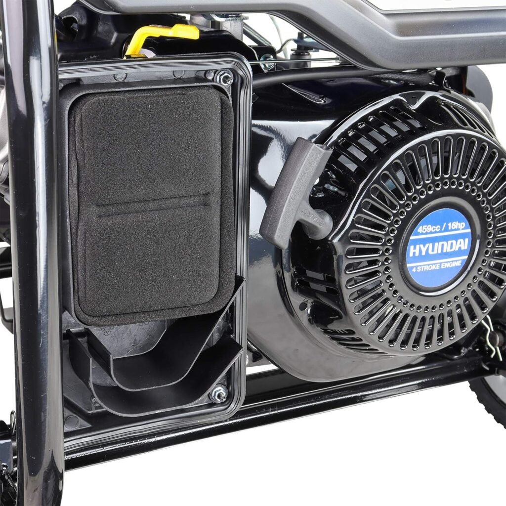 Hyundai 8kW / 10kVA Petrol Open Frame Site Generator, Electric  Recoil Start, AVR Alternator, Low Noise Portable Generator with Wheel Kit, Year Warranty
