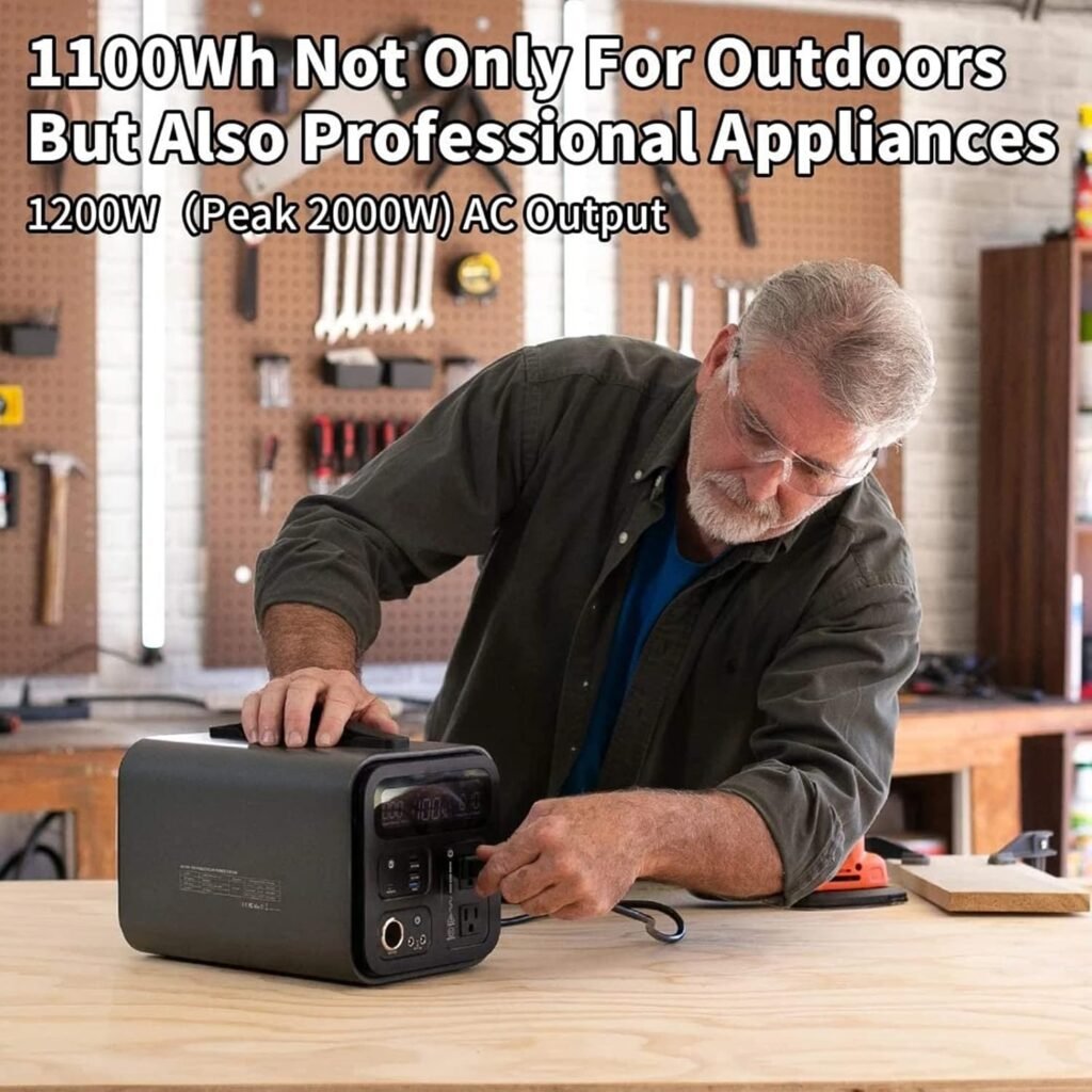Portable Power Station, Solar Generator 1200W(Peak 2000W) AC DC USB W USB-C PD Output Pure Sine Wave Generator 1100Wh Backup Lithium Battery for Outdoor RV Trip Camping Fishing Home          [Energy Class A]
