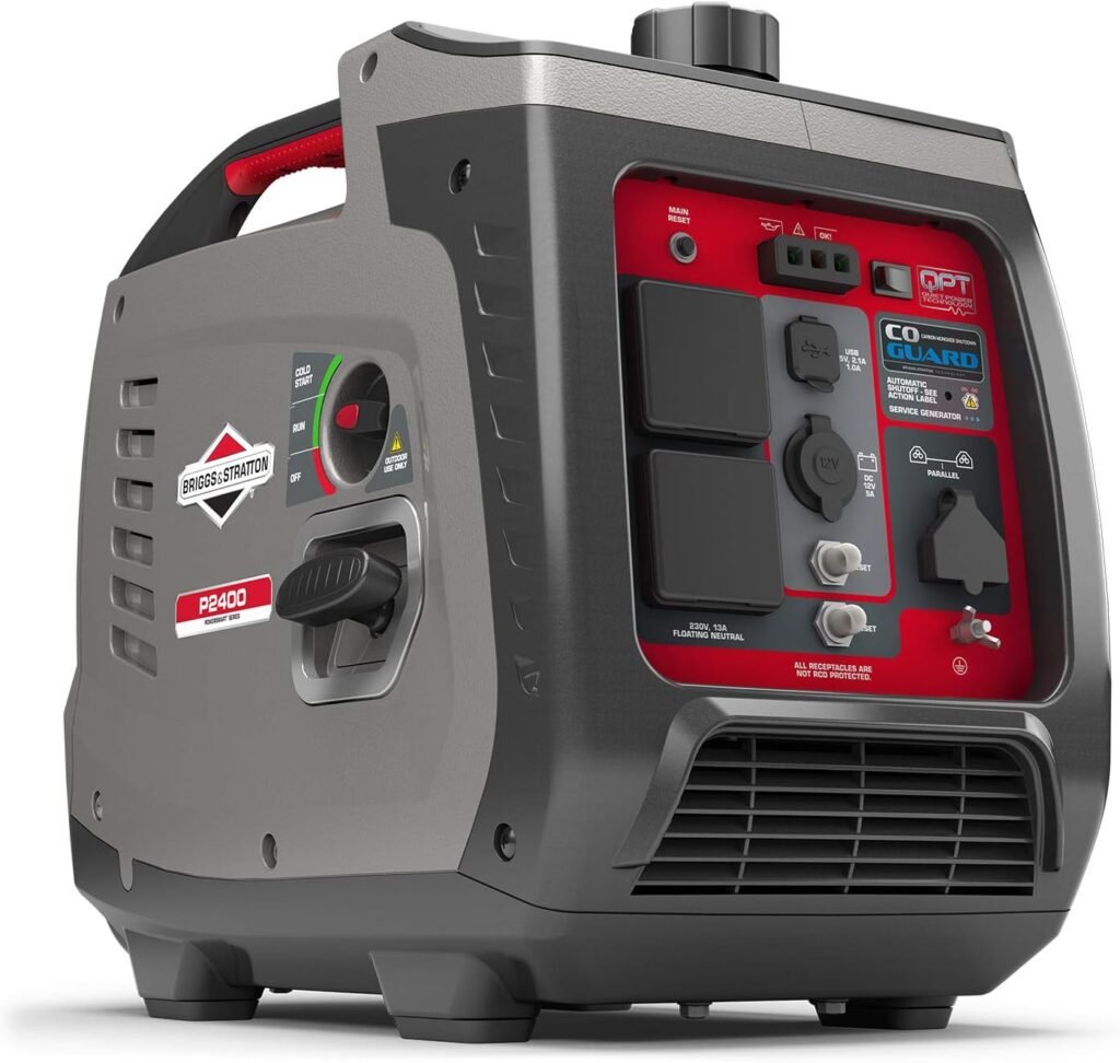 Briggs Stratton Petrol Portable Inverter Generator PowerSmart Series P2400, Watt/1800 Watt Clean Power, Ultra Quiet and Lightweight , Grey Briggs Stratton Petrol Portable Inverter Generator PowerSmart Series P2400, Watt/1800 Watt Clean Power, Ultra Quiet and Lightweight , Grey