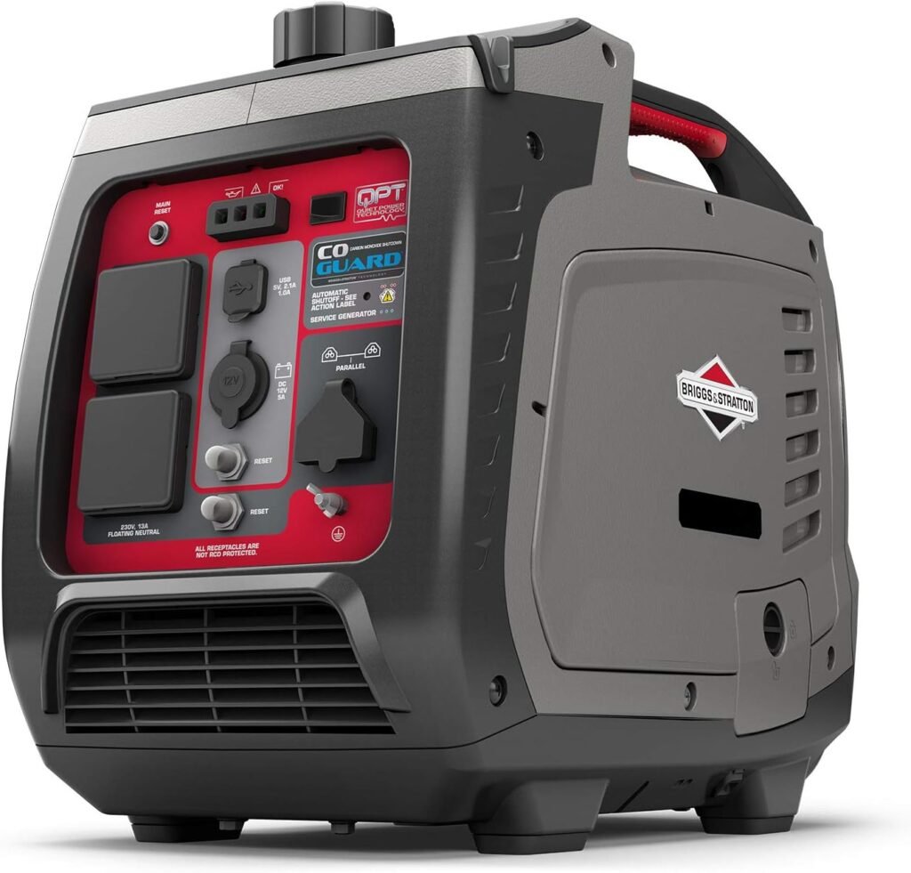 Briggs Stratton Petrol Portable Inverter Generator PowerSmart Series P2400, Watt/1800 Watt Clean Power, Ultra Quiet and Lightweight , Grey Briggs Stratton Petrol Portable Inverter Generator PowerSmart Series P2400, Watt/1800 Watt Clean Power, Ultra Quiet and Lightweight , Grey