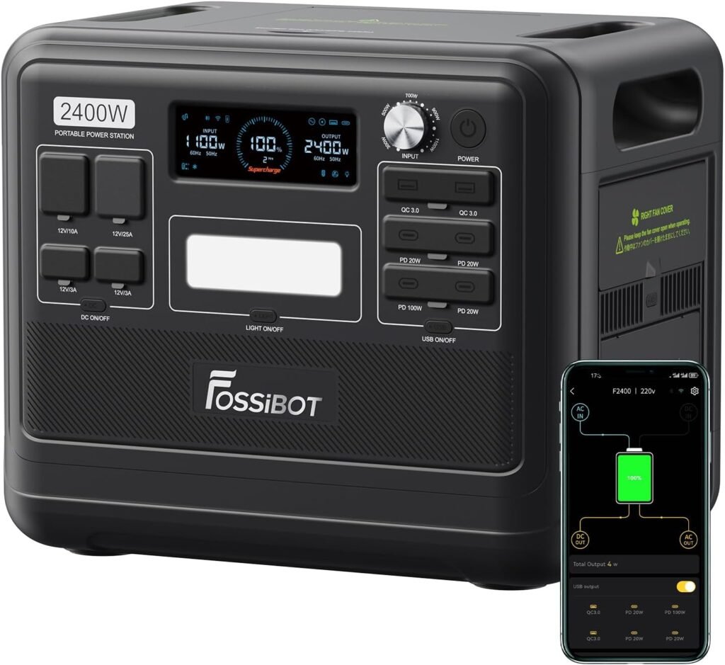 FOSSIBOT F2400 Power Station 2400W/2048Wh LiFePO4 lightweight | App control, Various sockets:USB/A/C,AC for Camping,Home Office,RV,Off-Grid,Emergency Backup FOSSIBOT F2400 Power Station 2400W/2048Wh LiFePO4 lightweight | App control, Various sockets:USB/A/C,AC for Camping,Home Office,RV,Off-Grid,Emergency Backup